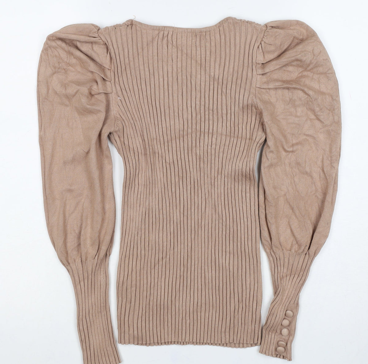 Quiz Women Brown L Ribbed Knit Square Neck Puff Sleeve Blouse