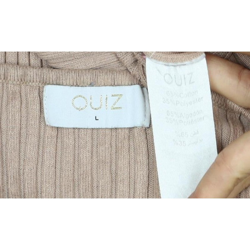 Quiz Women Brown L Ribbed Knit Square Neck Puff Sleeve Blouse
