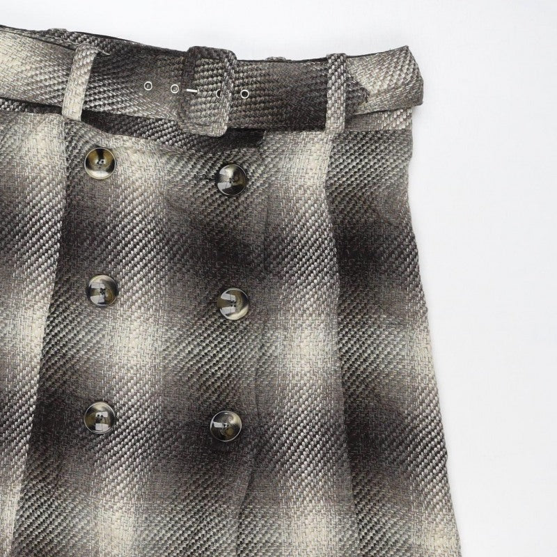 Next Women Brown Check Wool Blend Belted Wrap Mini Skirt UK 12