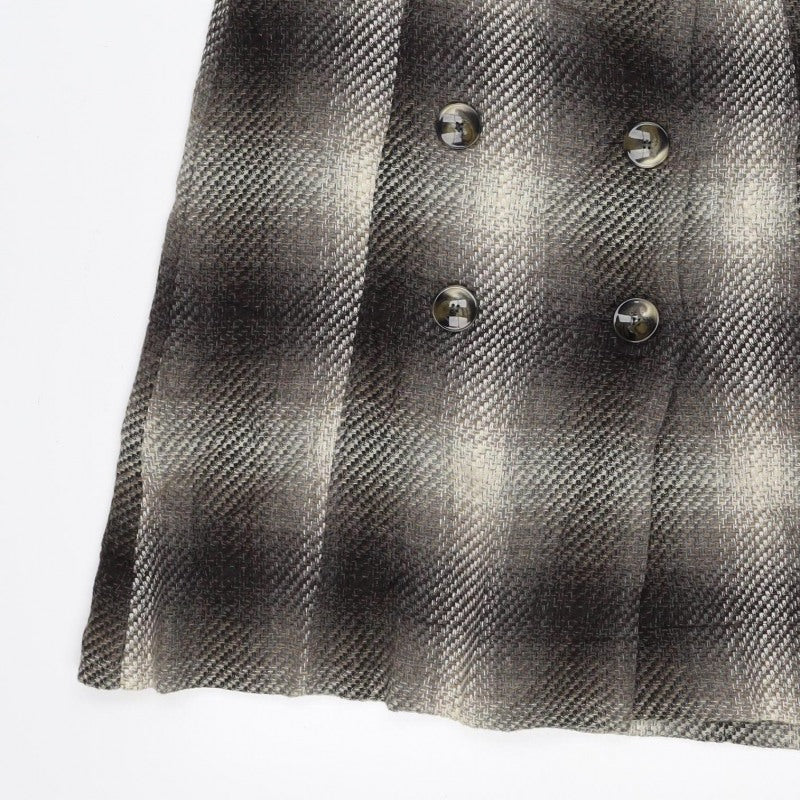 Next Women Brown Check Wool Blend Belted Wrap Mini Skirt UK 12