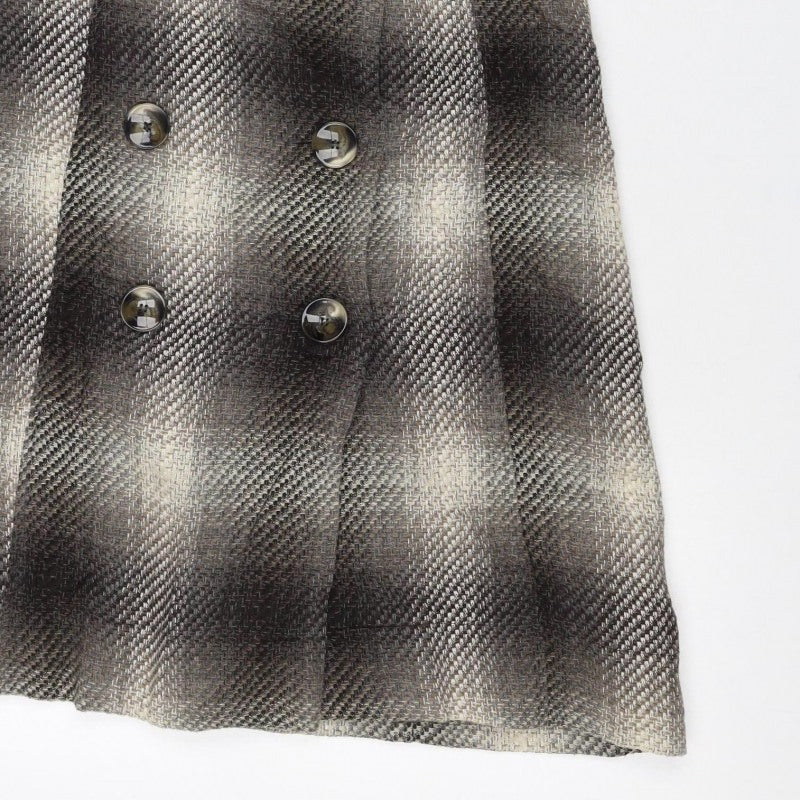 Next Women Brown Check Wool Blend Belted Wrap Mini Skirt UK 12