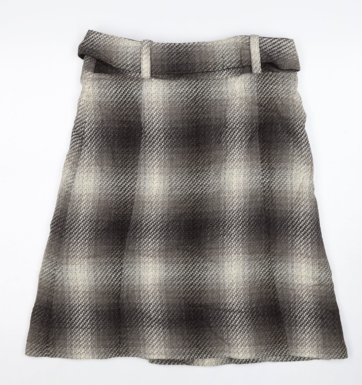 Next Women Brown Check Wool Blend Belted Wrap Mini Skirt UK 12