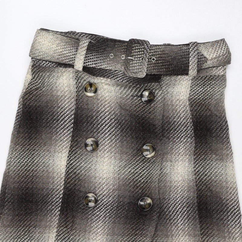 Next Women Brown Check Wool Blend Belted Wrap Mini Skirt UK 12