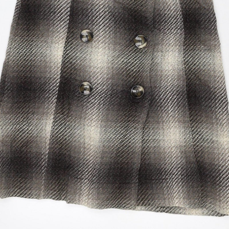 Next Women Brown Check Wool Blend Belted Wrap Mini Skirt UK 12