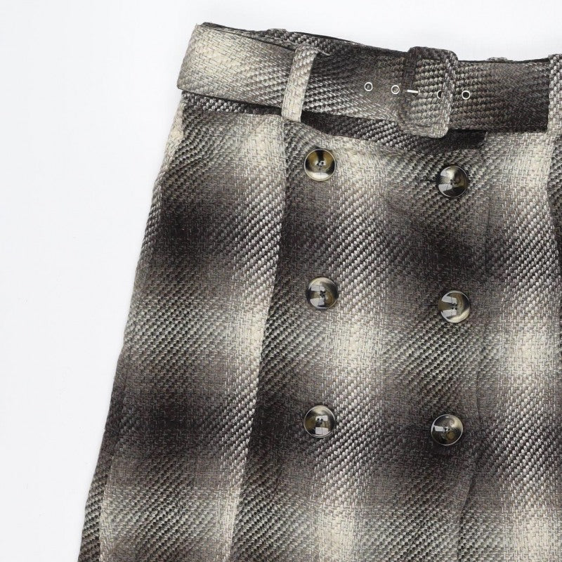 Next Women Brown Check Wool Blend Belted Wrap Mini Skirt UK 12
