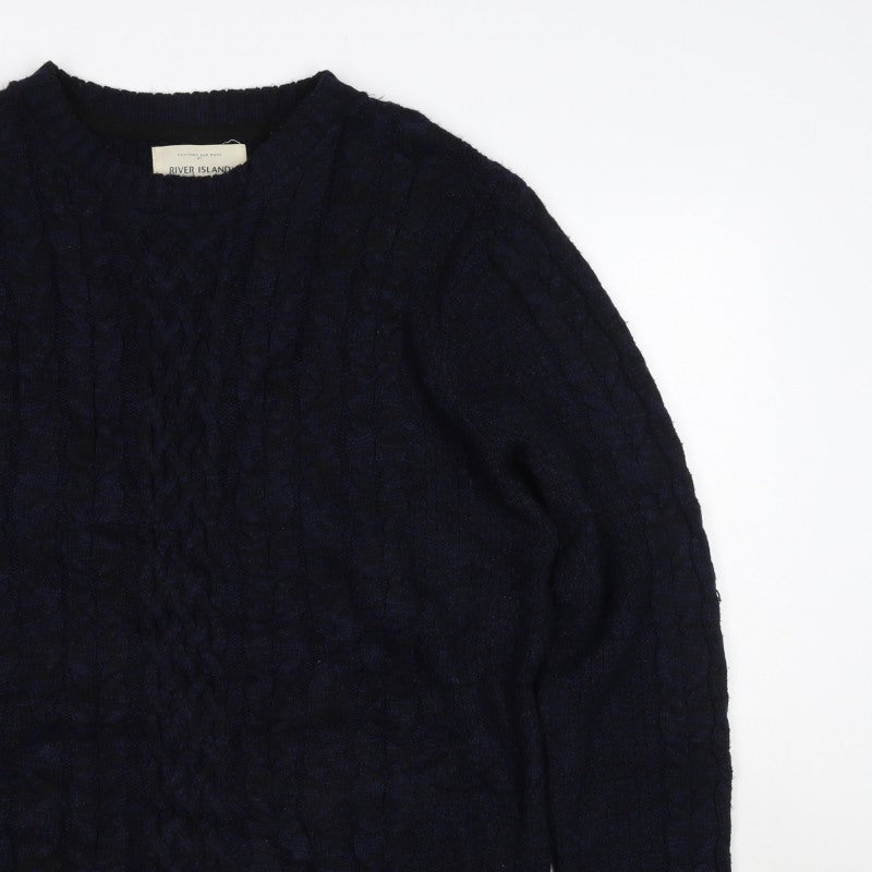 River Island Women’s Navy XS Cable-Knit Crew Neck Pullover Jumper