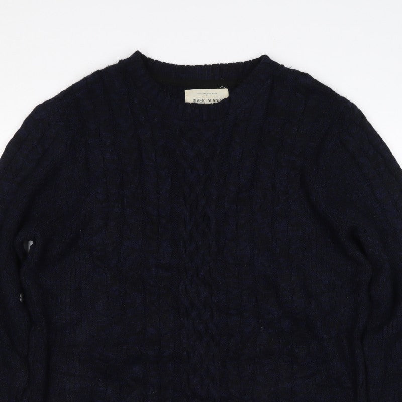 River Island Women’s Navy XS Cable-Knit Crew Neck Pullover Jumper