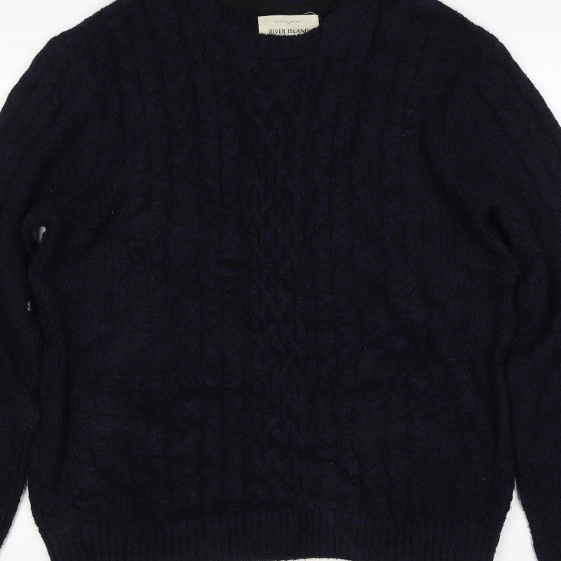 River Island Women’s Navy XS Cable-Knit Crew Neck Pullover Jumper