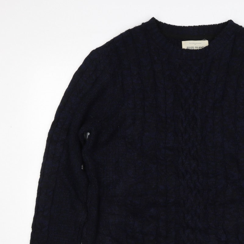 River Island Women’s Navy XS Cable-Knit Crew Neck Pullover Jumper