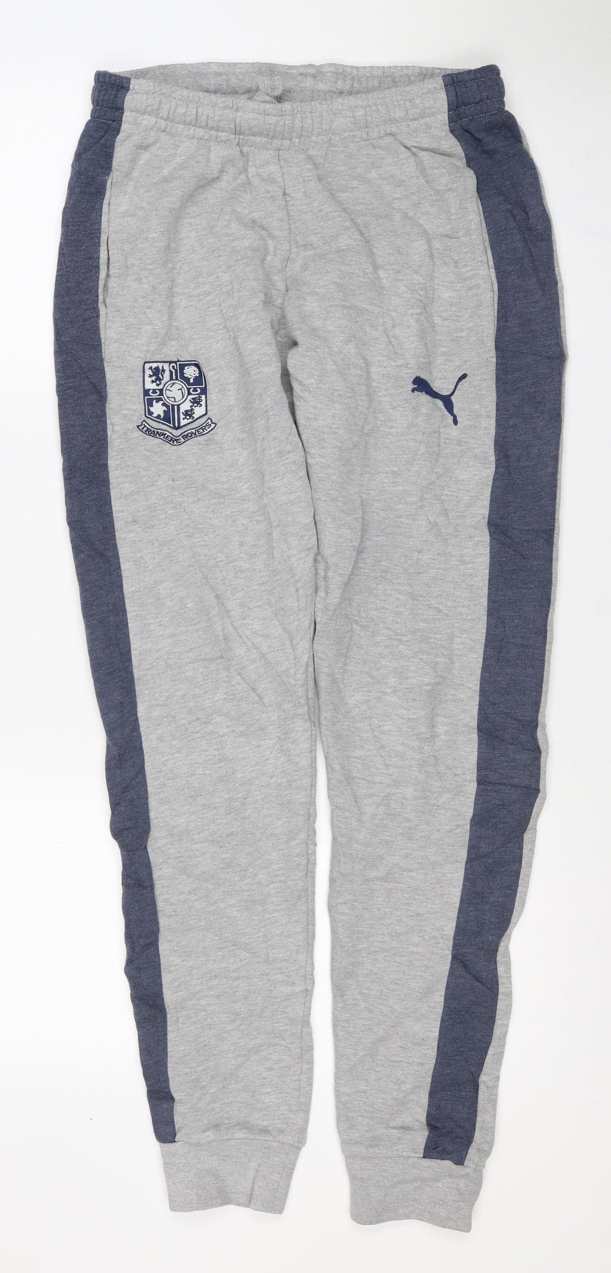Puma Men’s Grey M Sweatpants Navy Side Stripe Elastic Waist