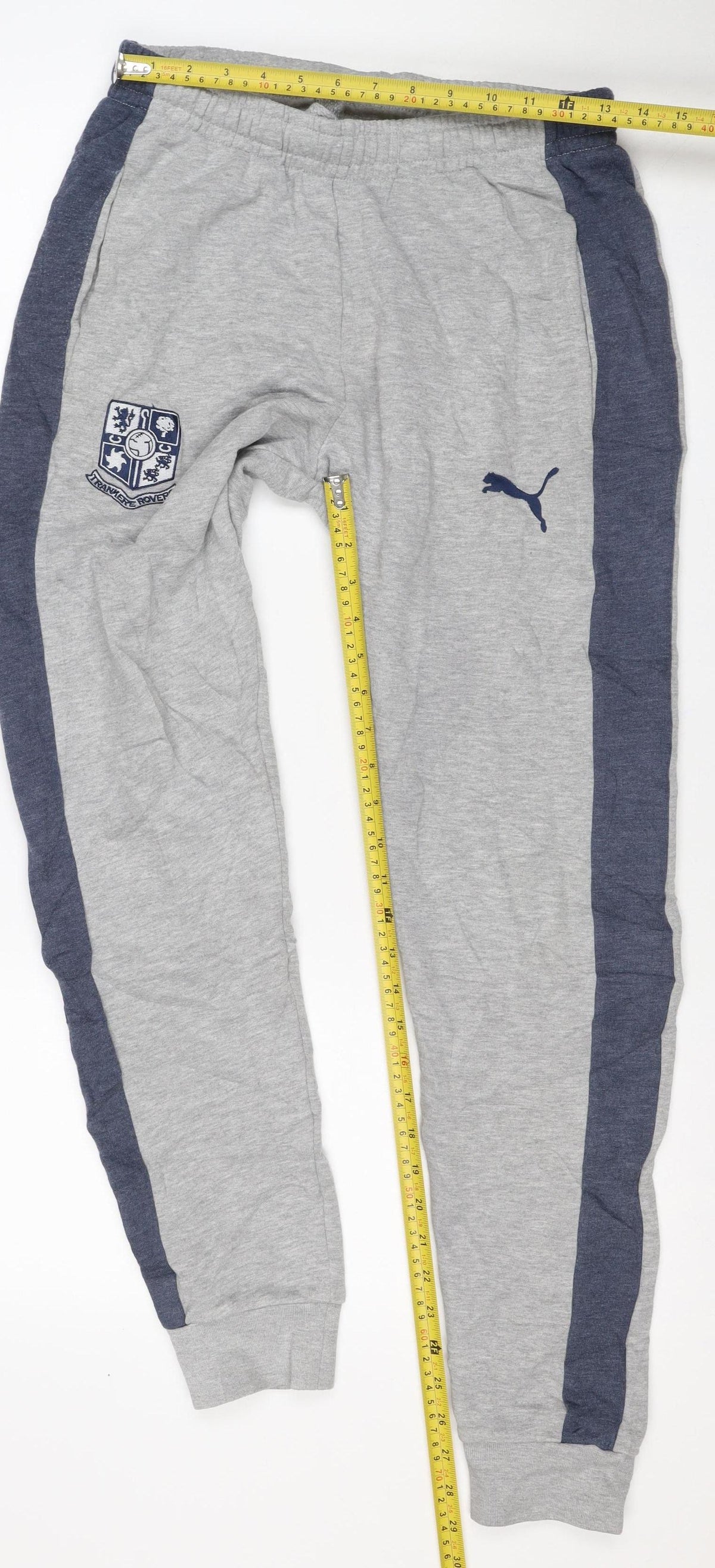 Puma Men’s Grey M Sweatpants Navy Side Stripe Elastic Waist