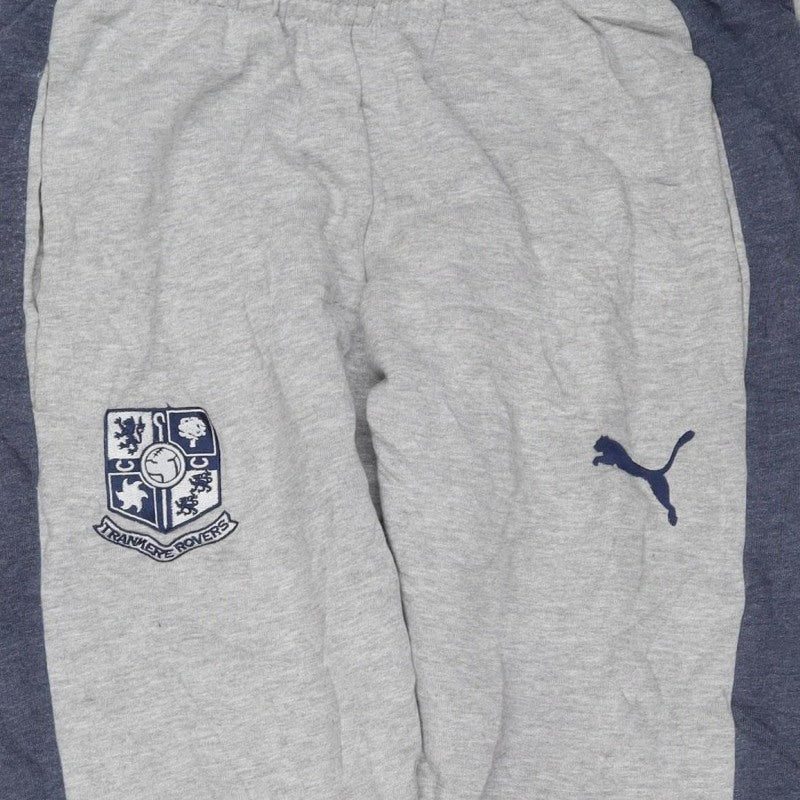 Puma Men’s Grey M Sweatpants Navy Side Stripe Elastic Waist