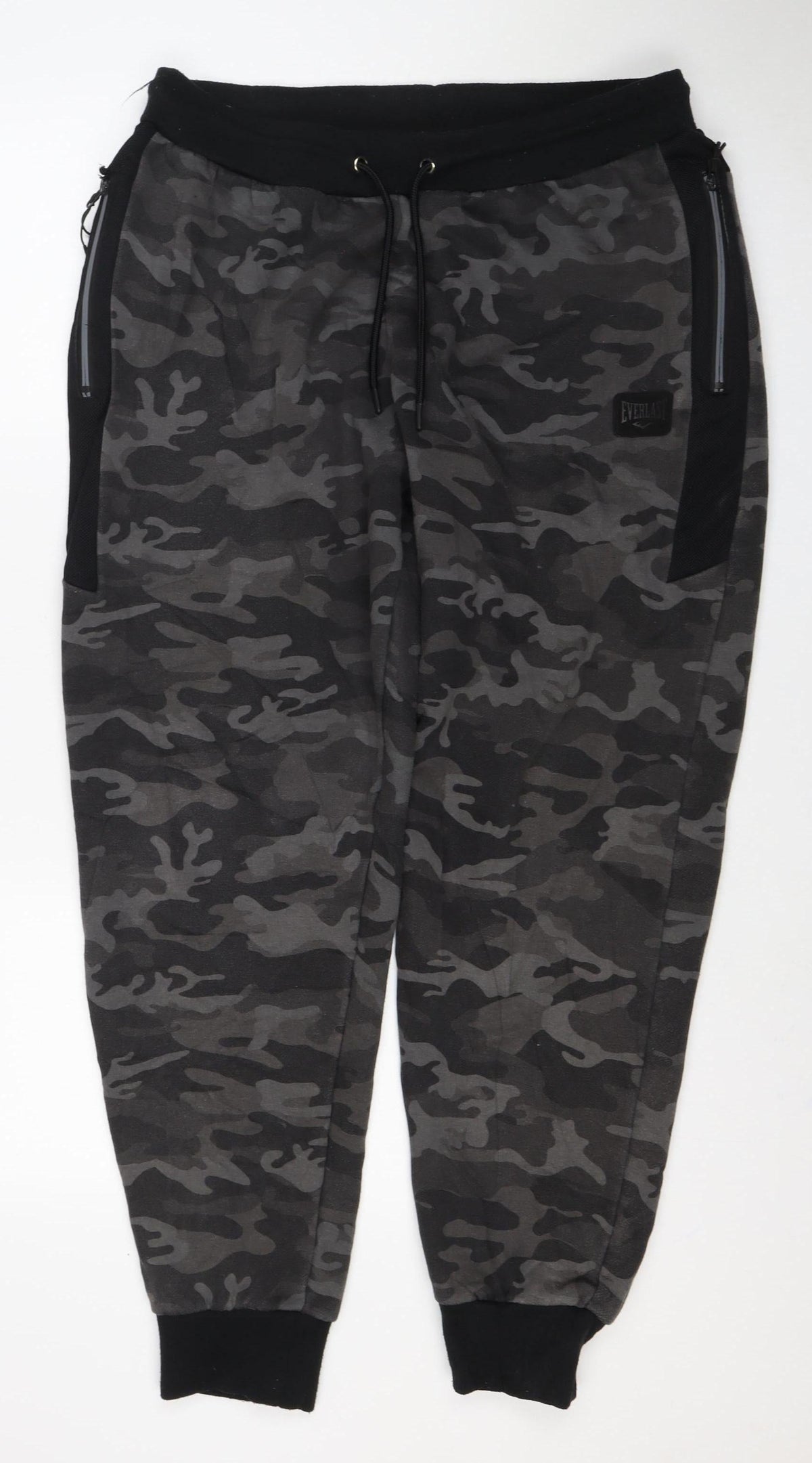 Everlast Men's Black Camo XL Jogger Sweatpants Drawstring Zip Pockets