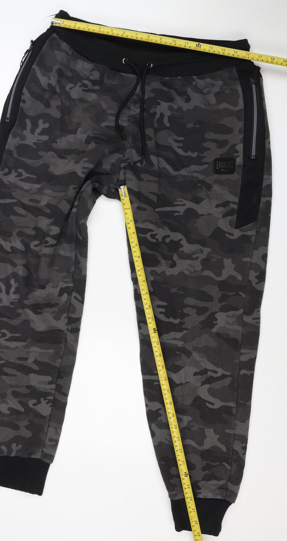 Everlast Men's Black Camo XL Jogger Sweatpants Drawstring Zip Pockets