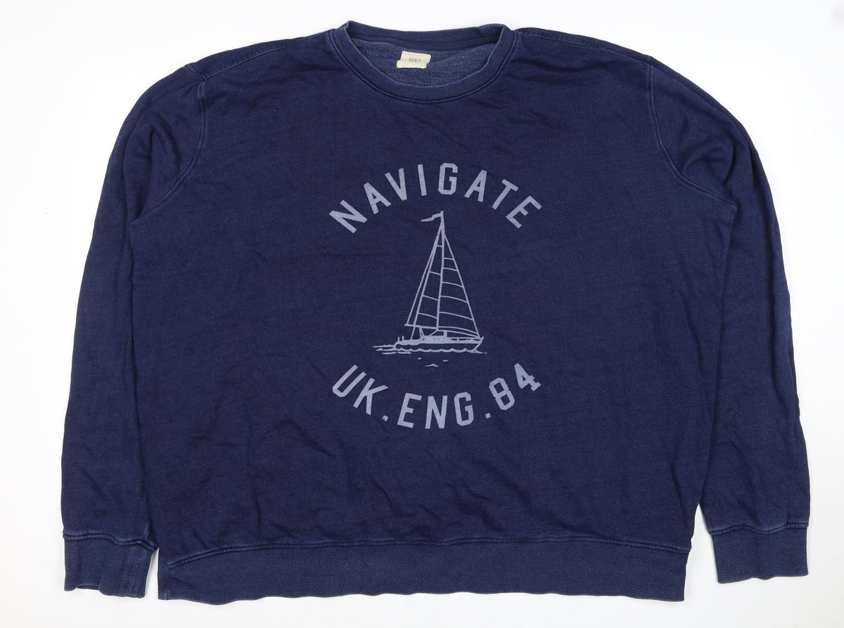 Marks and Spencer Men’s Blue 2XL Pullover Nautical Graphic Sweatshirt