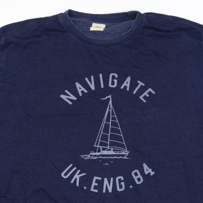 Marks and Spencer Men’s Blue 2XL Pullover Nautical Graphic Sweatshirt