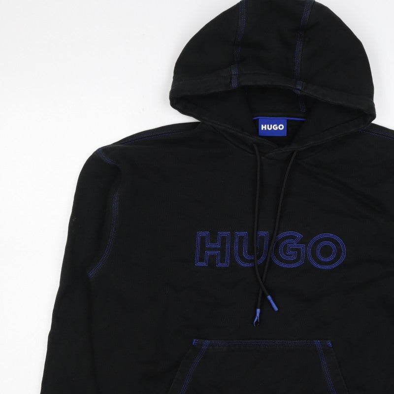 HUGO Men’s Black S Pullover Hoodie Embroidered Logo