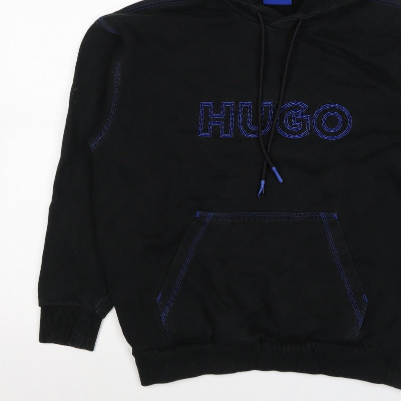 HUGO Men’s Black S Pullover Hoodie Embroidered Logo