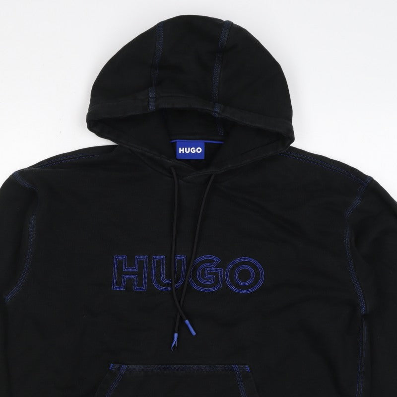 HUGO Men’s Black S Pullover Hoodie Embroidered Logo