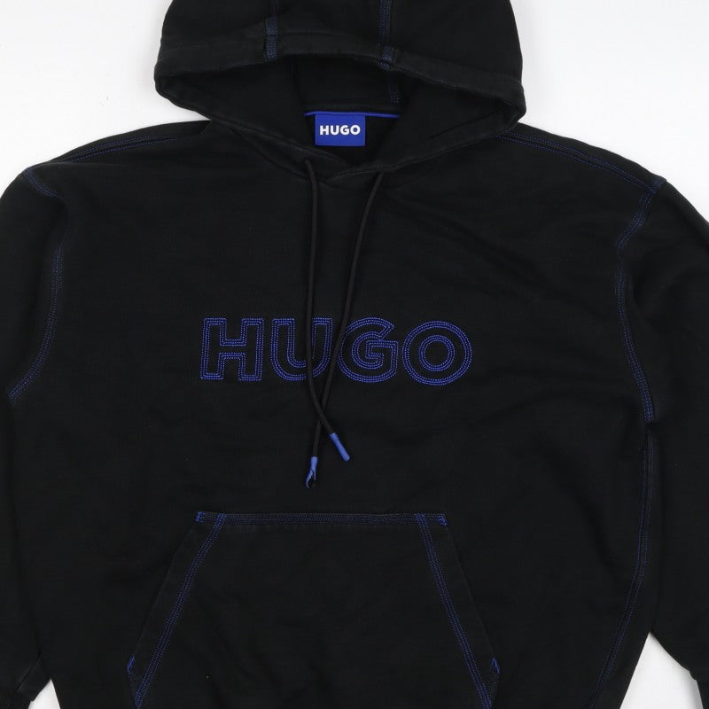 HUGO Men’s Black S Pullover Hoodie Embroidered Logo