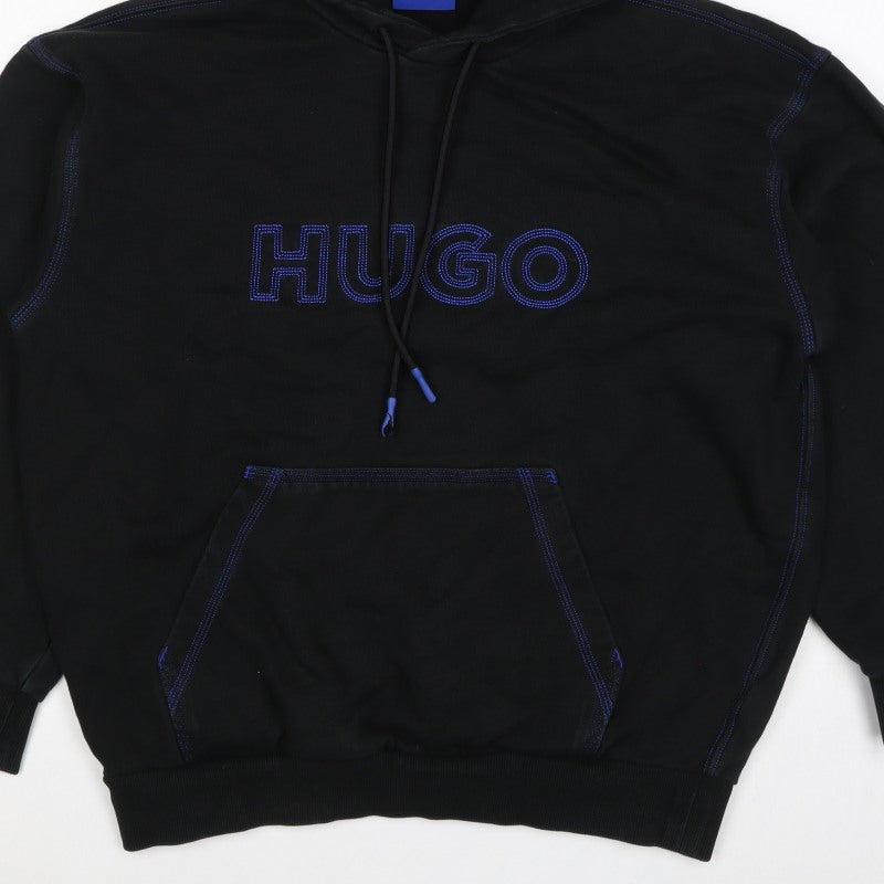 HUGO Men’s Black S Pullover Hoodie Embroidered Logo