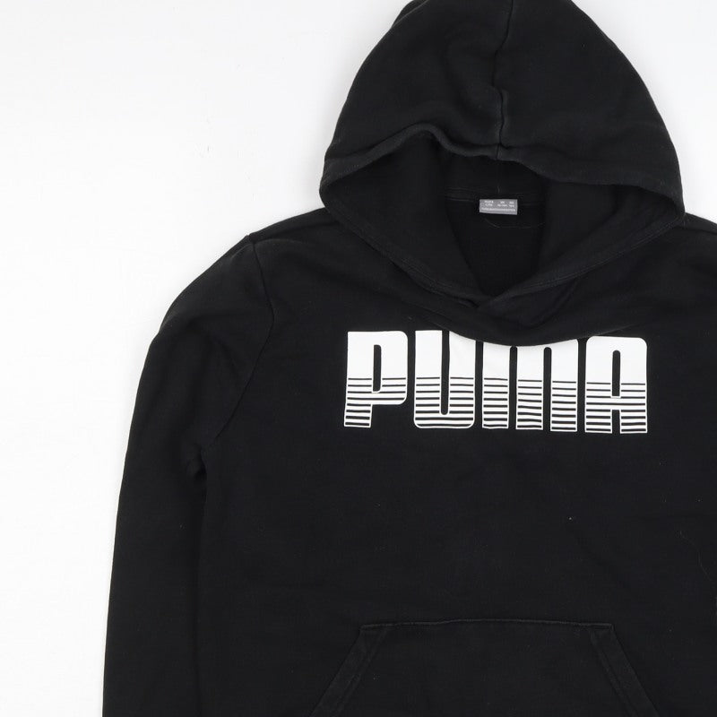 Puma Boys Black 13-14 Years Pullover Hoodie Logo Graphic Kangaroo Pocket