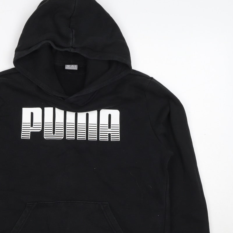 Puma Boys Black 13-14 Years Pullover Hoodie Logo Graphic Kangaroo Pocket