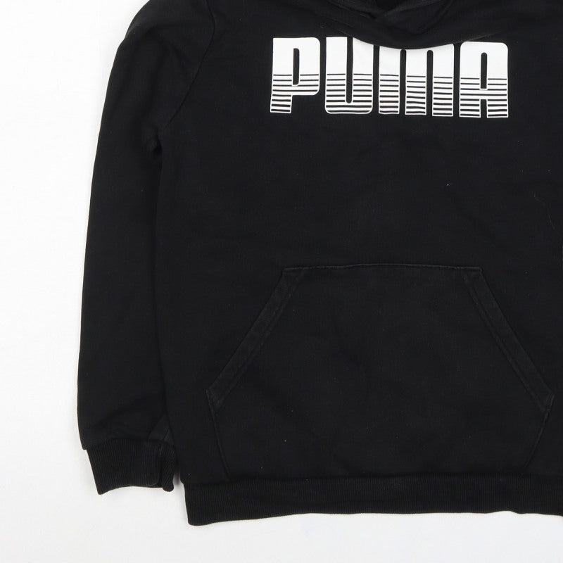 Puma Boys Black 13-14 Years Pullover Hoodie Logo Graphic Kangaroo Pocket