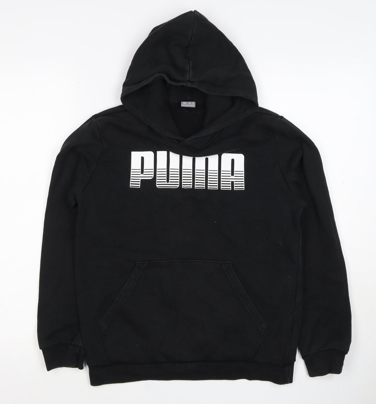 Puma Boys Black 13-14 Years Pullover Hoodie Logo Graphic Kangaroo Pocket