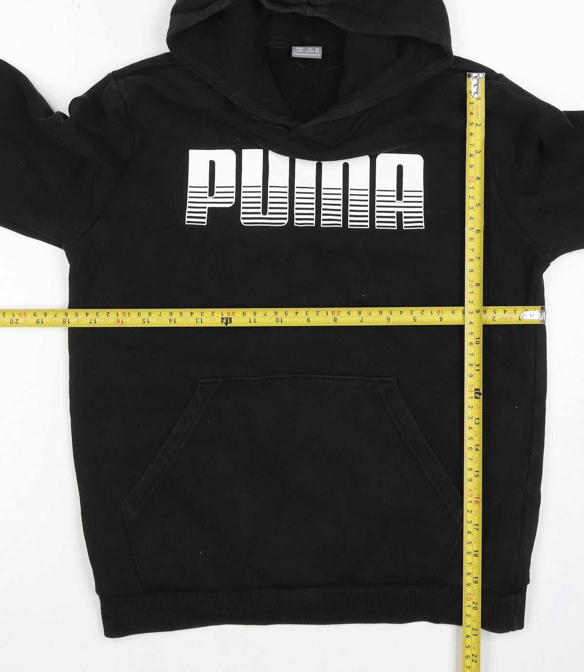 Puma Boys Black 13-14 Years Pullover Hoodie Logo Graphic Kangaroo Pocket