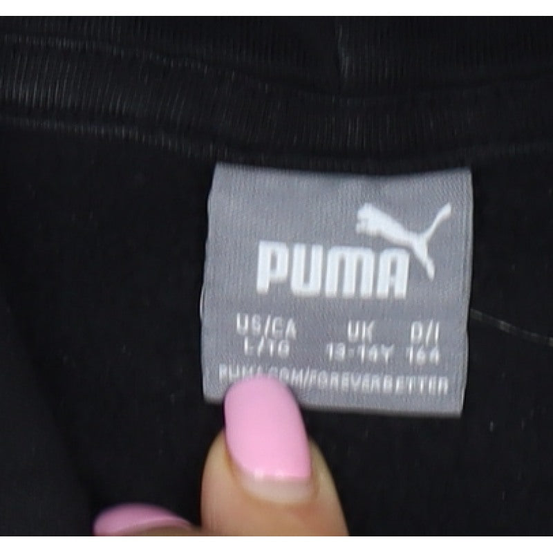 Puma Boys Black 13-14 Years Pullover Hoodie Logo Graphic Kangaroo Pocket