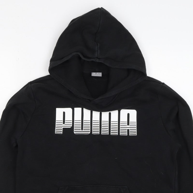 Puma Boys Black 13-14 Years Pullover Hoodie Logo Graphic Kangaroo Pocket