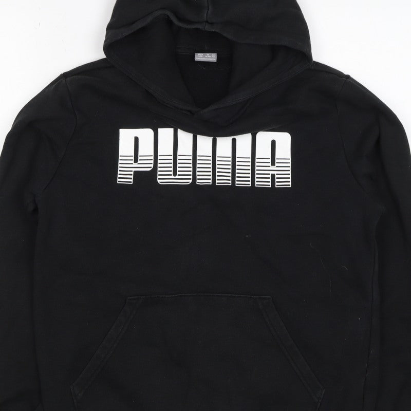 Puma Boys Black 13-14 Years Pullover Hoodie Logo Graphic Kangaroo Pocket