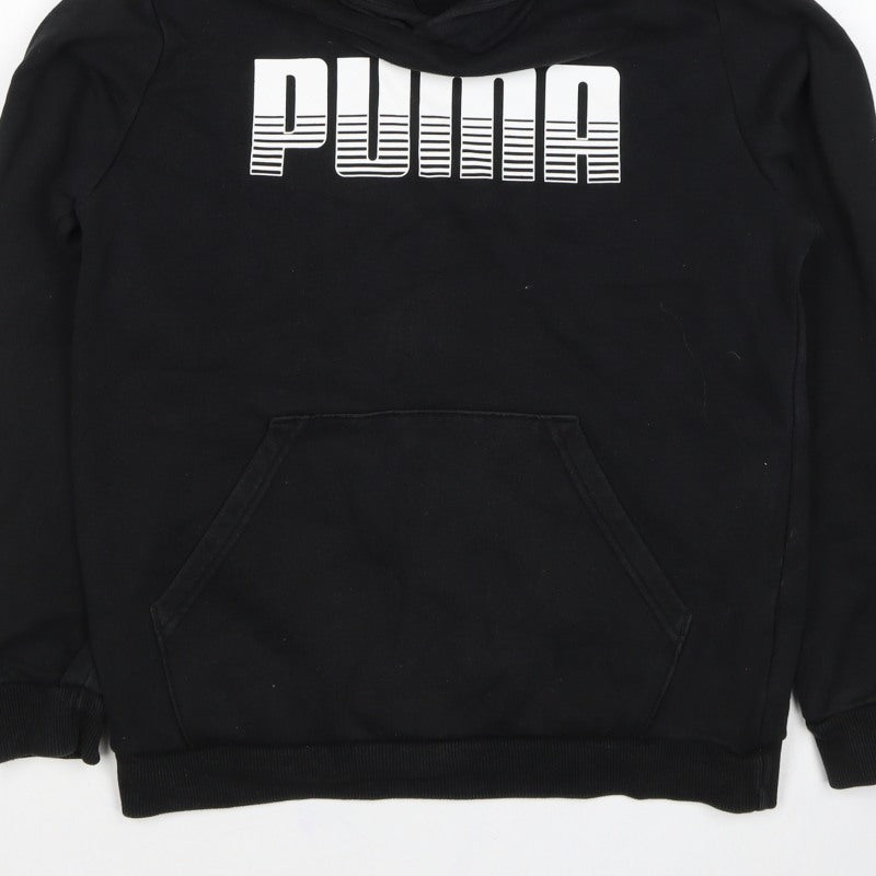 Puma Boys Black 13-14 Years Pullover Hoodie Logo Graphic Kangaroo Pocket