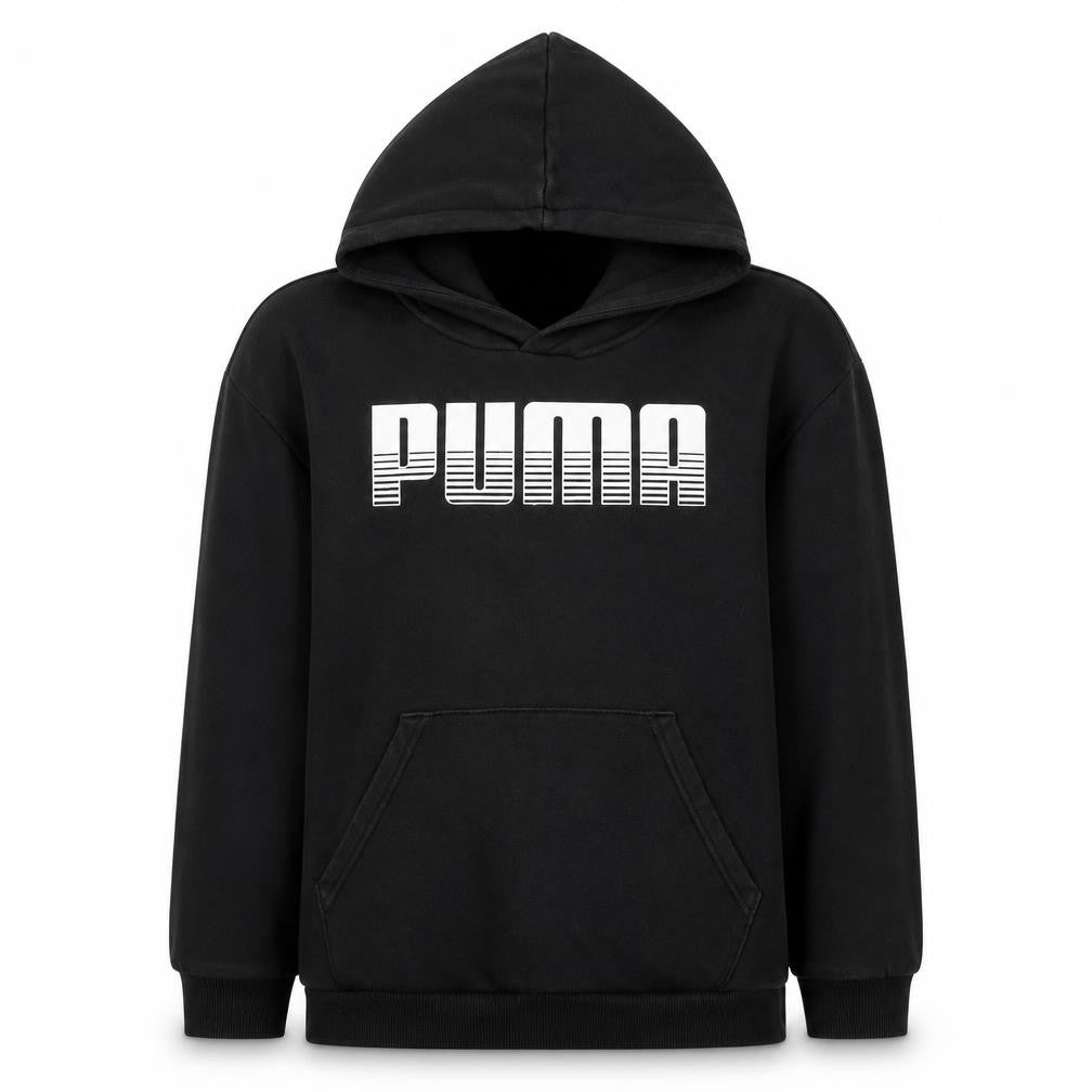 Puma Boys Black 13-14 Years Pullover Hoodie Logo Graphic Kangaroo Pocket