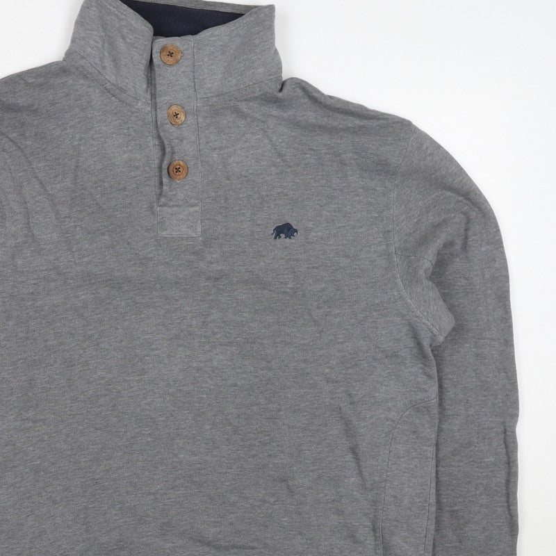 Raging Bull Men’s Grey L Button Henley High Neck Logo Sweatshirt