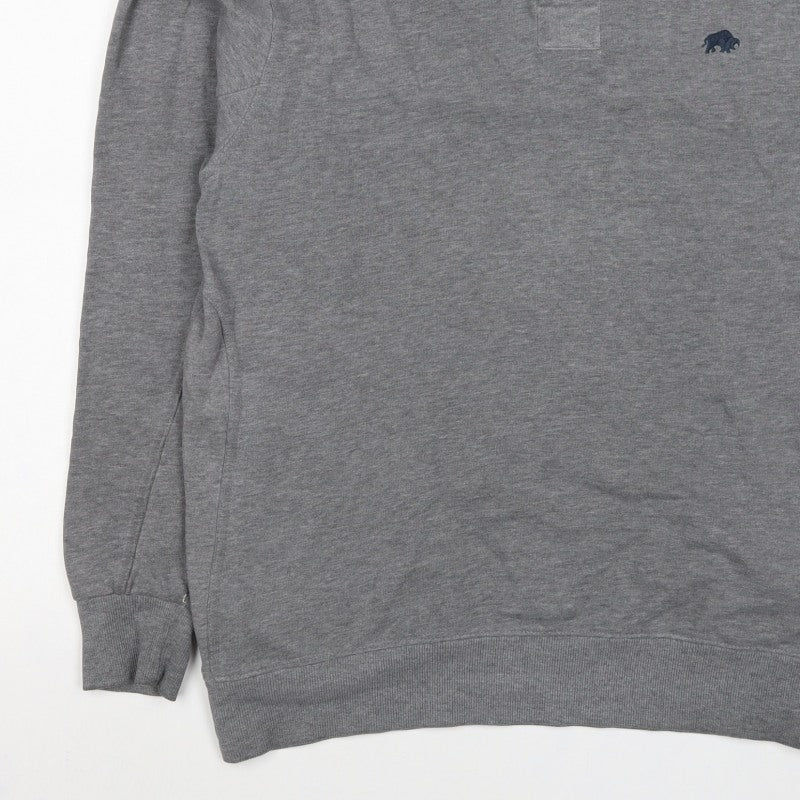 Raging Bull Men’s Grey L Button Henley High Neck Logo Sweatshirt