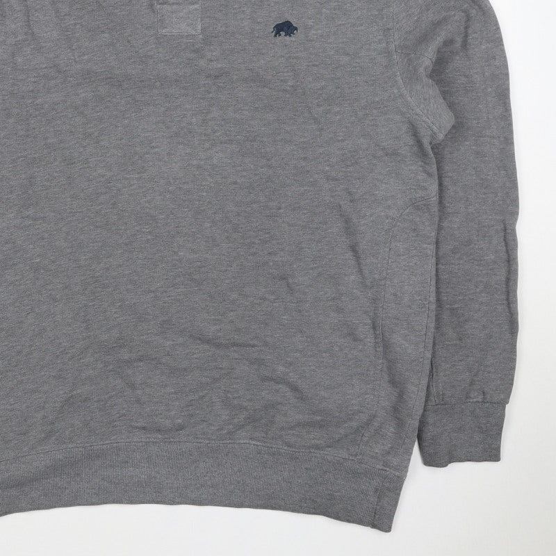 Raging Bull Men’s Grey L Button Henley High Neck Logo Sweatshirt