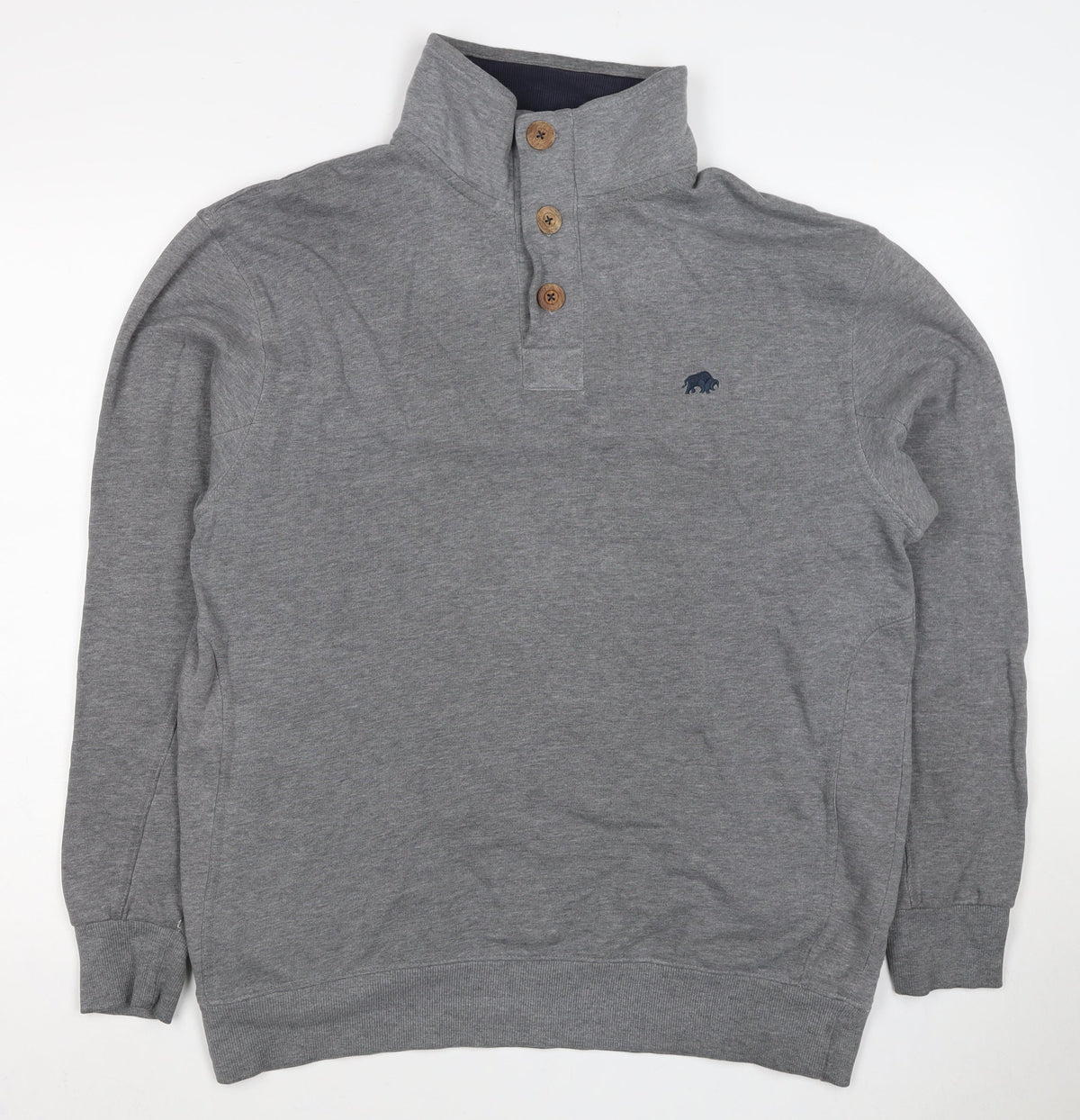 Raging Bull Men’s Grey L Button Henley High Neck Logo Sweatshirt