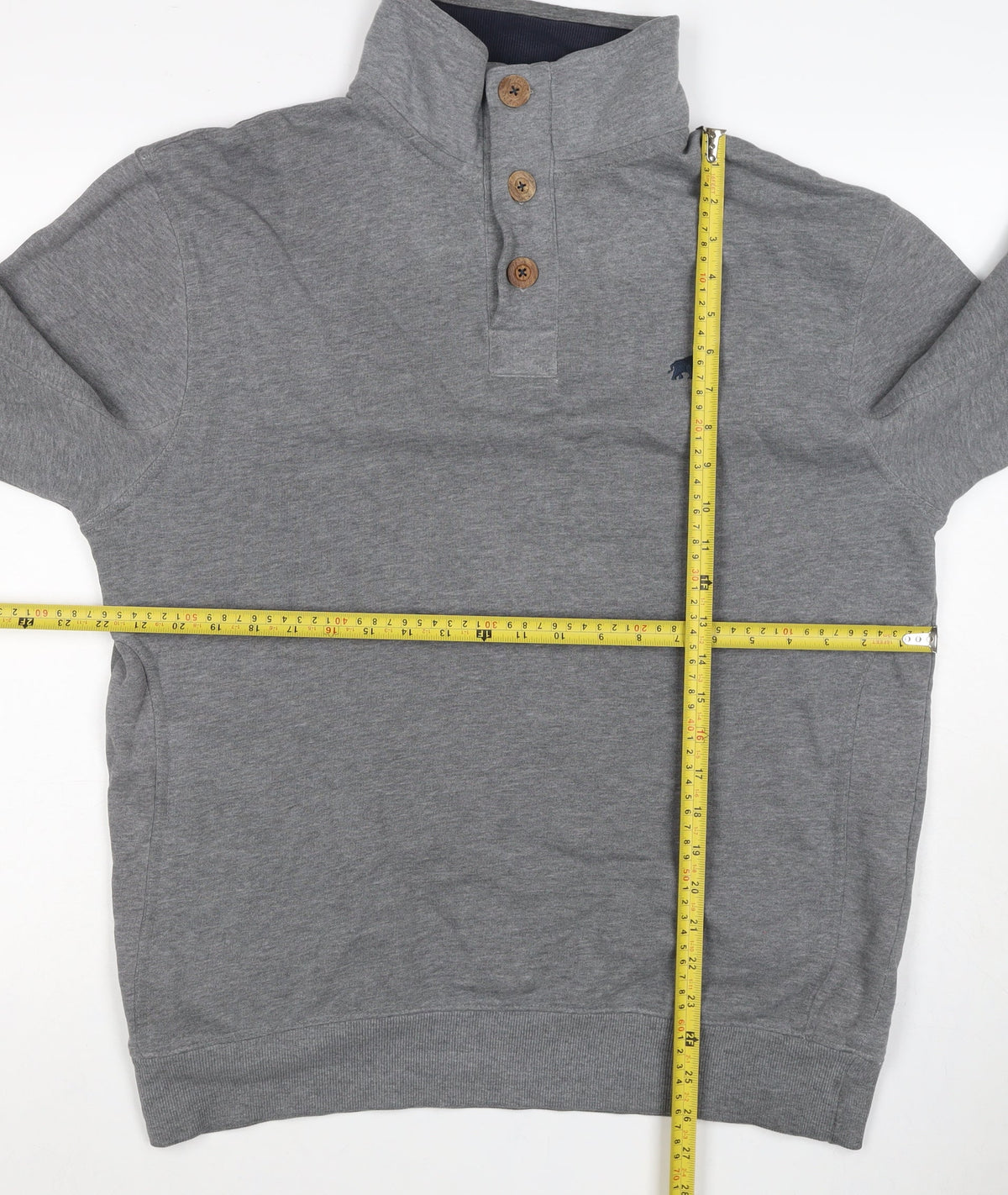 Raging Bull Men’s Grey L Button Henley High Neck Logo Sweatshirt