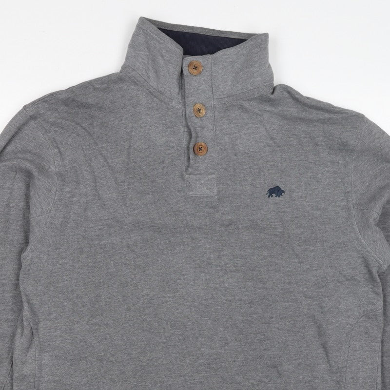 Raging Bull Men’s Grey L Button Henley High Neck Logo Sweatshirt