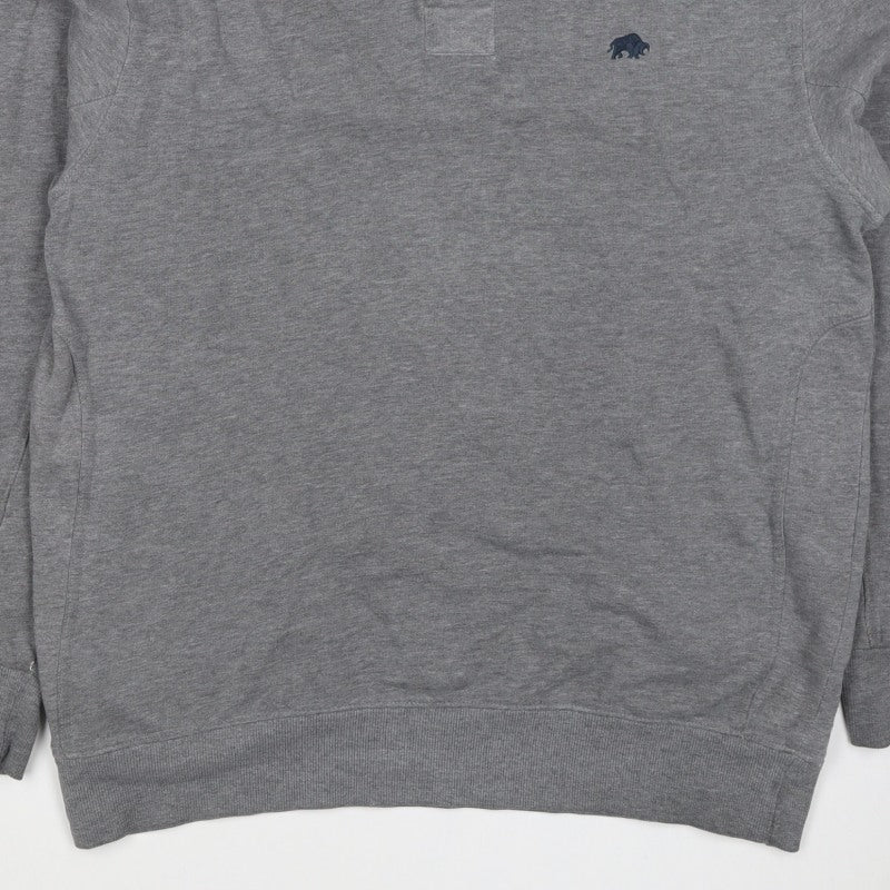 Raging Bull Men’s Grey L Button Henley High Neck Logo Sweatshirt