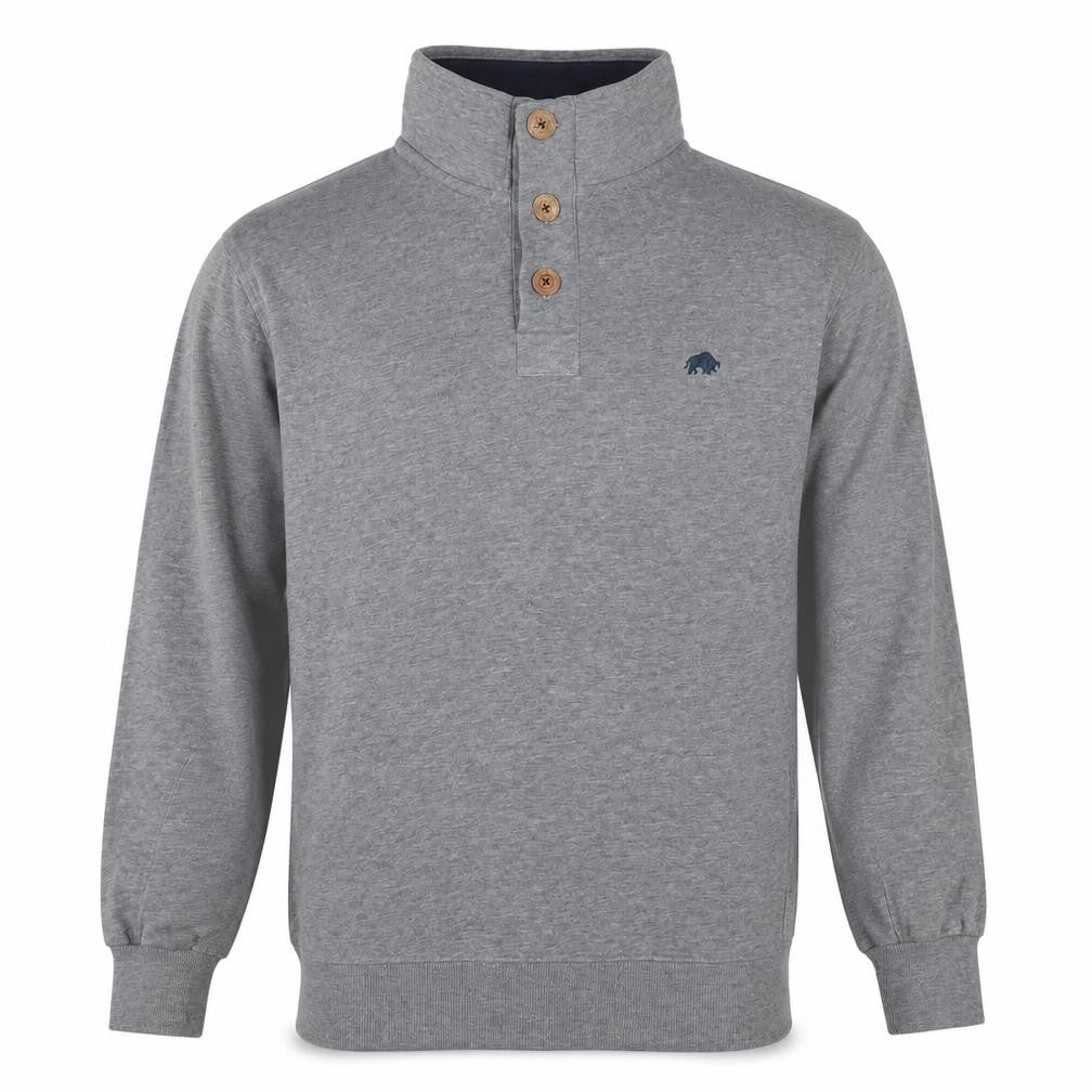 Raging Bull Men’s Grey L Button Henley High Neck Logo Sweatshirt