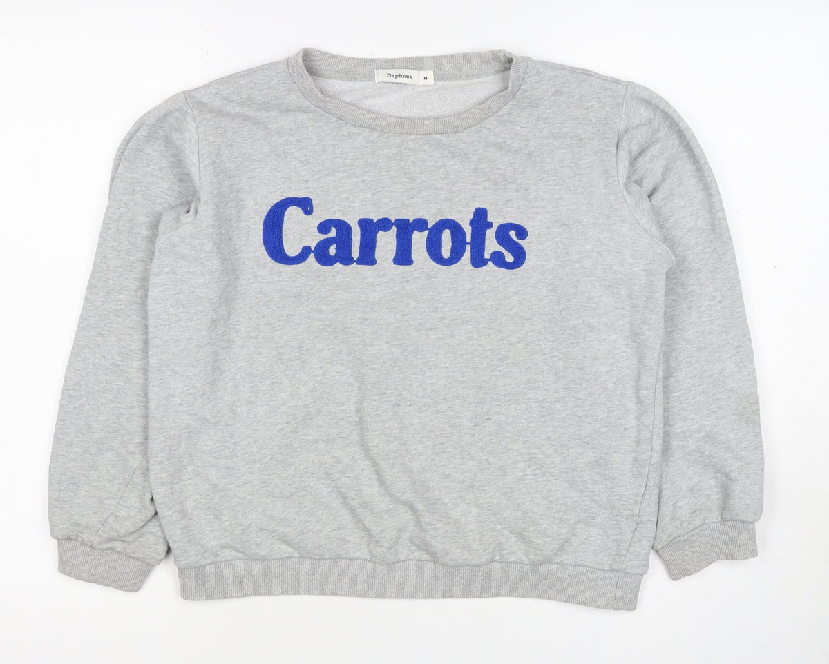 Daphnea Women’s Grey M Carrots Embroidered Cotton Sweatshirt