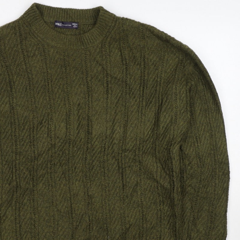 M&S Women’s Green M Cable Knit Mock Neck Pullover Jumper