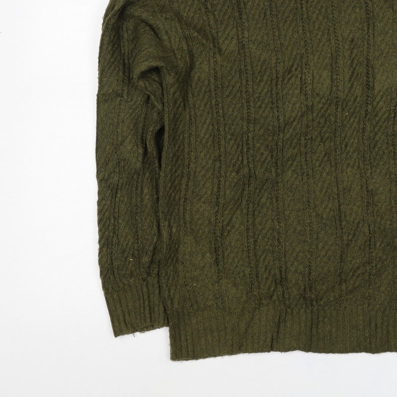 M&S Women’s Green M Cable Knit Mock Neck Pullover Jumper