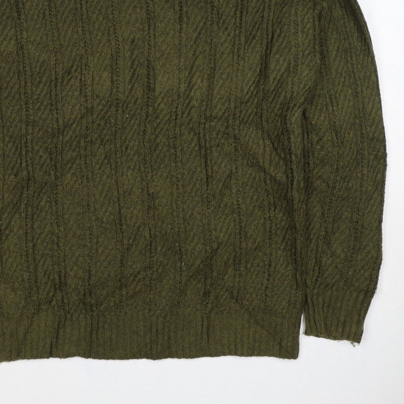 M&S Women’s Green M Cable Knit Mock Neck Pullover Jumper