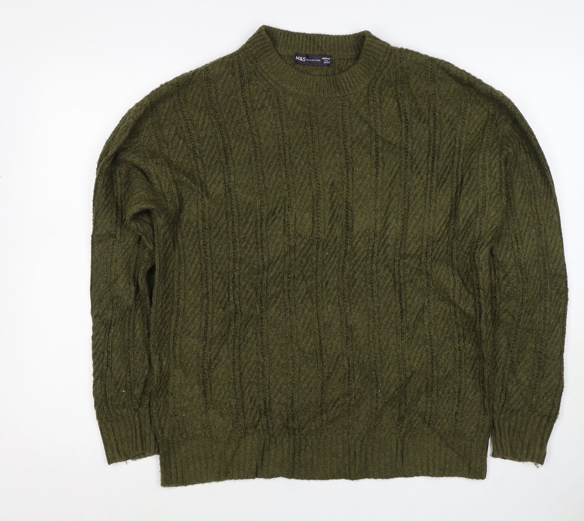 M&S Women’s Green M Cable Knit Mock Neck Pullover Jumper