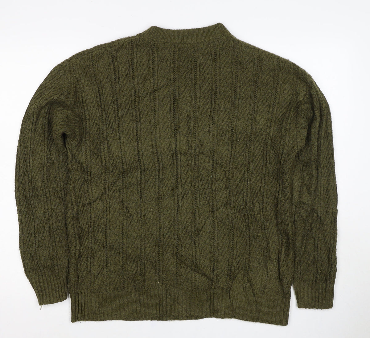 M&S Women’s Green M Cable Knit Mock Neck Pullover Jumper