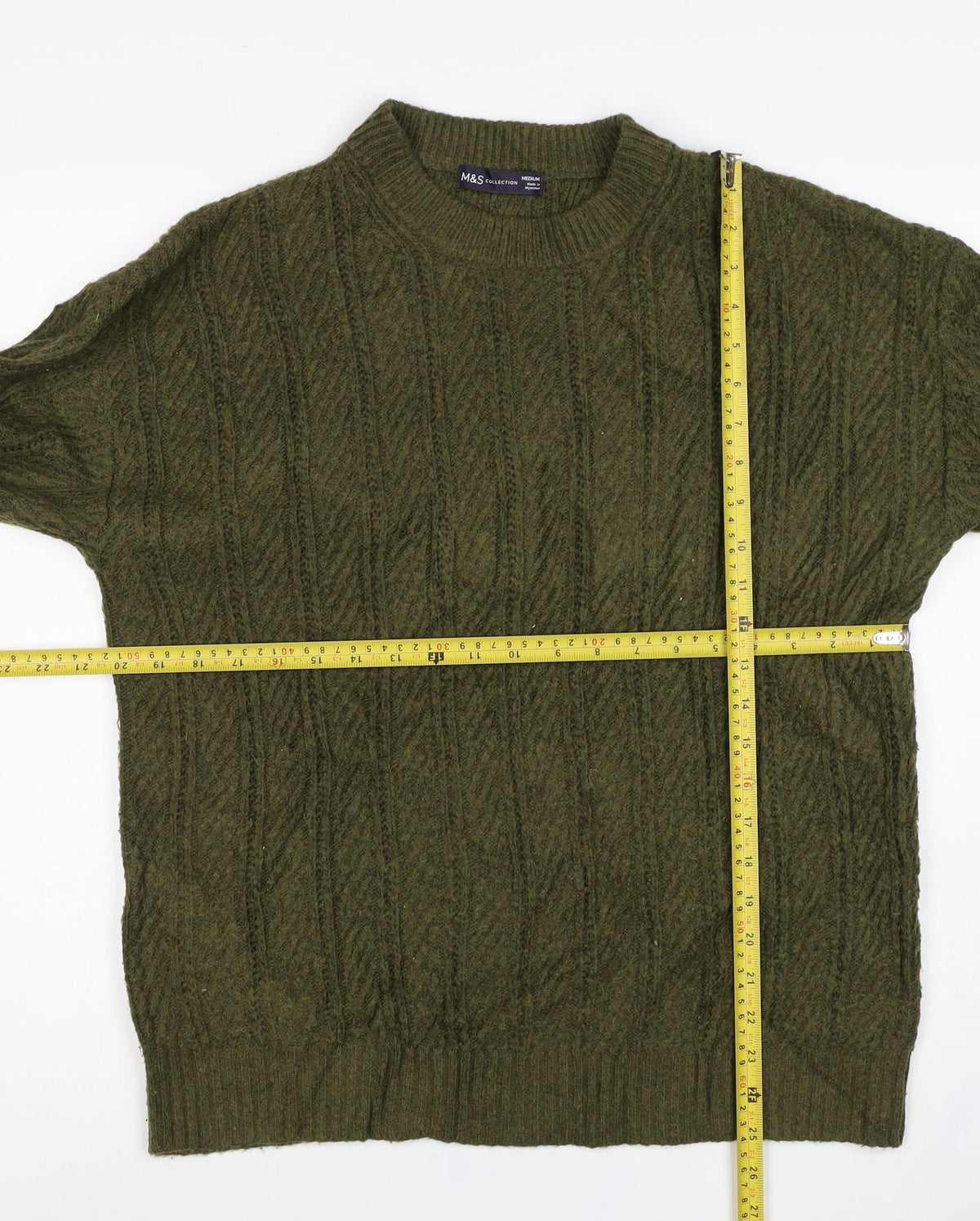 M&S Women’s Green M Cable Knit Mock Neck Pullover Jumper